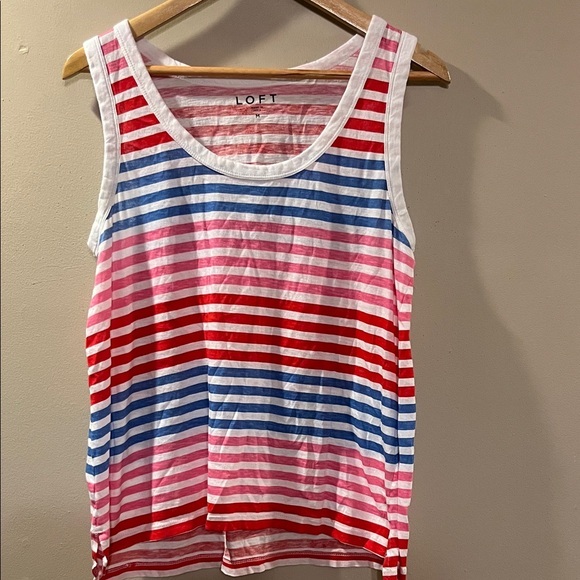 LOFT Red, Pink, and Blue Striped Tank Top - Picture 1 of 7